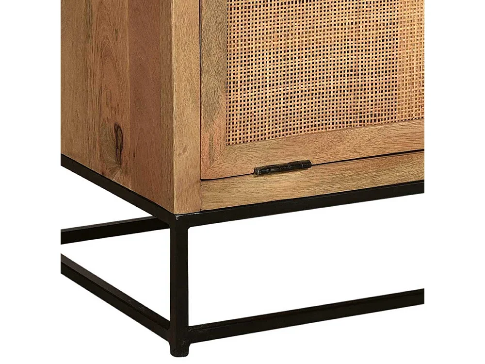 Schuhklappenschrank mit Schublade Rattan und Massivholz Mangobaum