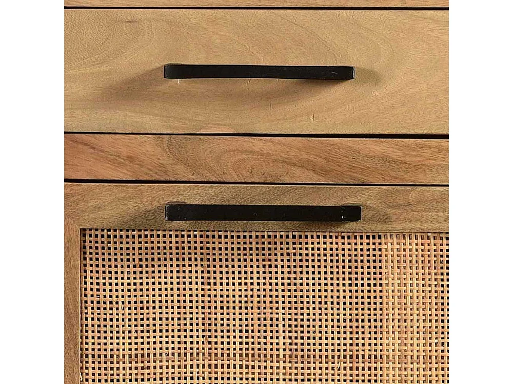 Schuhklappenschrank mit Schublade Rattan und Massivholz Mangobaum