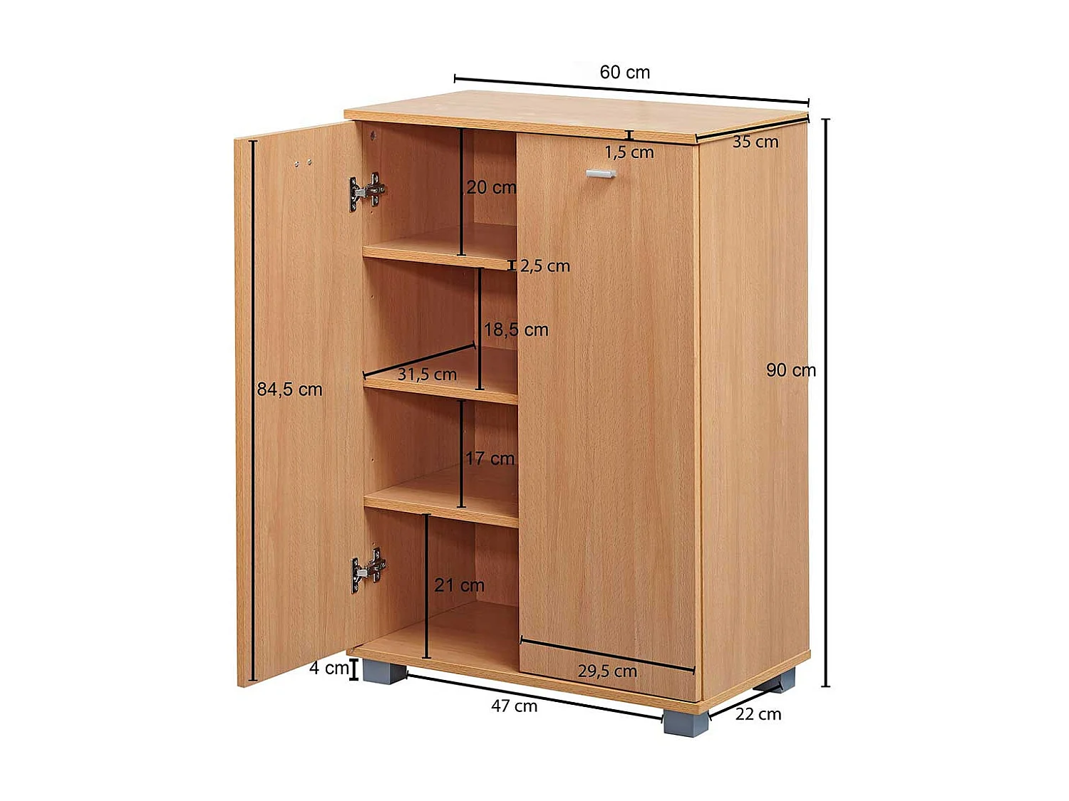 Schuhschrank Holzoptik in Buchefarben 60x90x35 cm