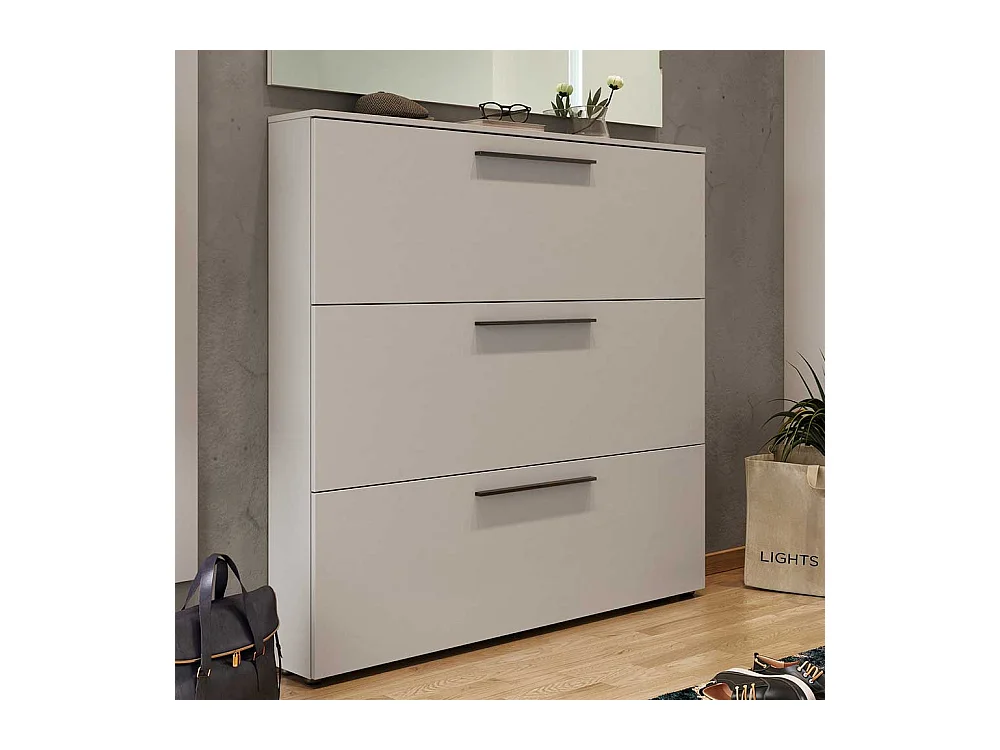 Schuhklappenschrank in Hellgrau Schuhkörben aus Metall
