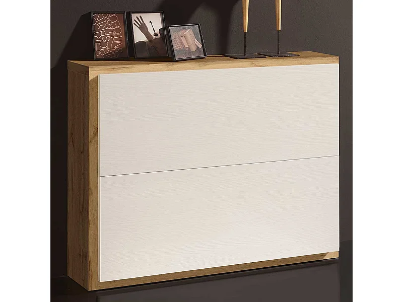 Garderobenschuhschrank in Weiß und Wildeiche Optik zwei Klappen