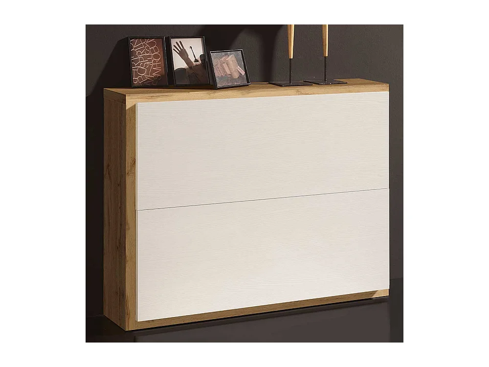 Garderobenschuhschrank in Weiß und Wildeiche Optik zwei Klappen