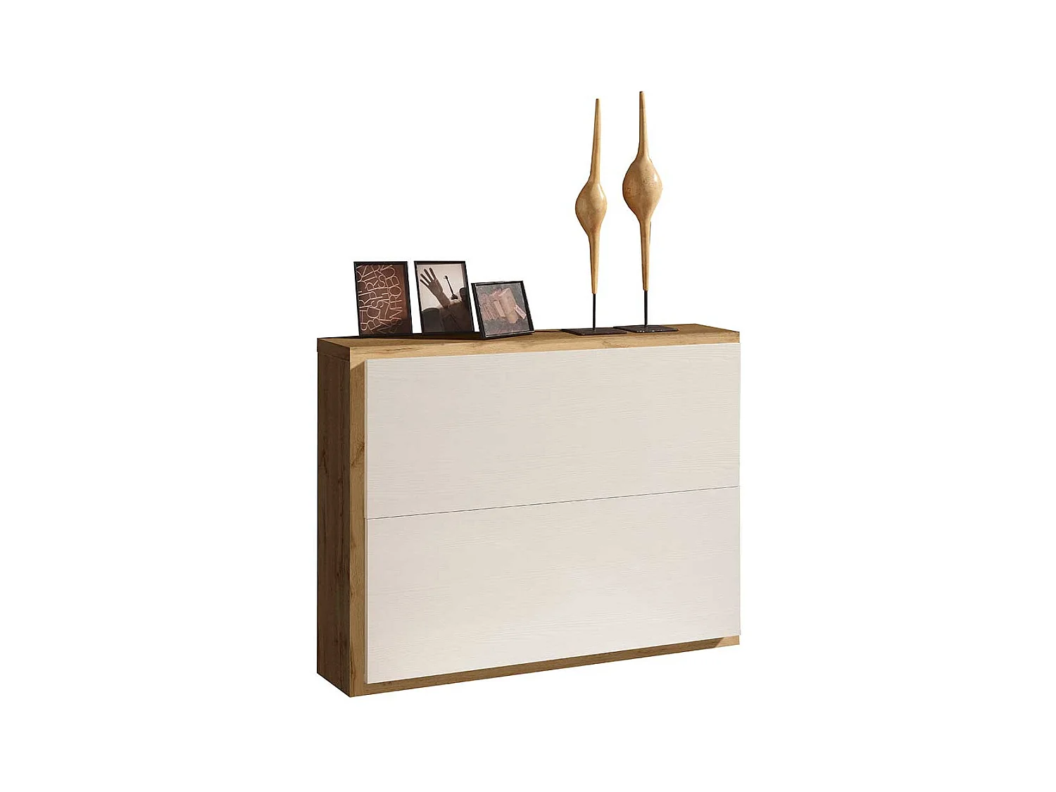 Garderobenschuhschrank in Weiß und Wildeiche Optik zwei Klappen