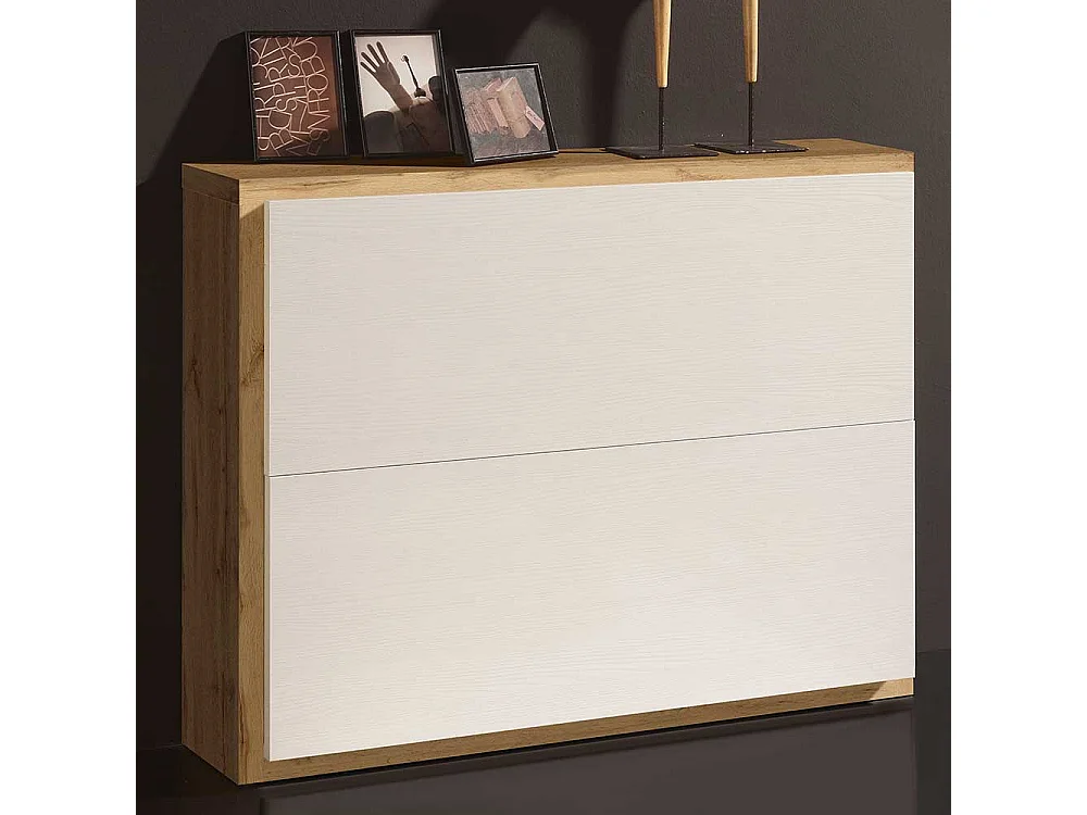 Garderobenschuhschrank in Weiß und Wildeiche Optik zwei Klappen