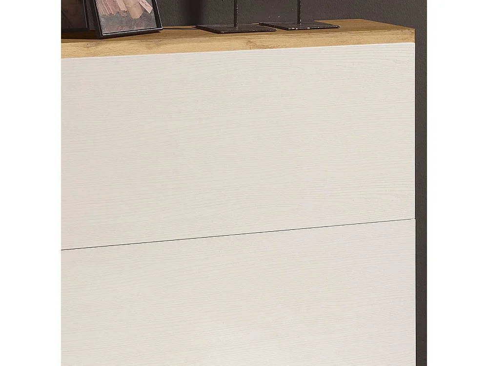 Garderobenschuhschrank in Weiß und Wildeiche Optik zwei Klappen