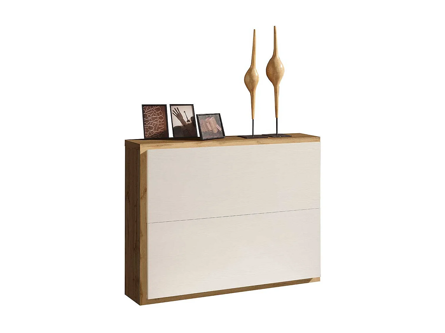 Garderobenschuhschrank in Weiß und Wildeiche Optik zwei Klappen