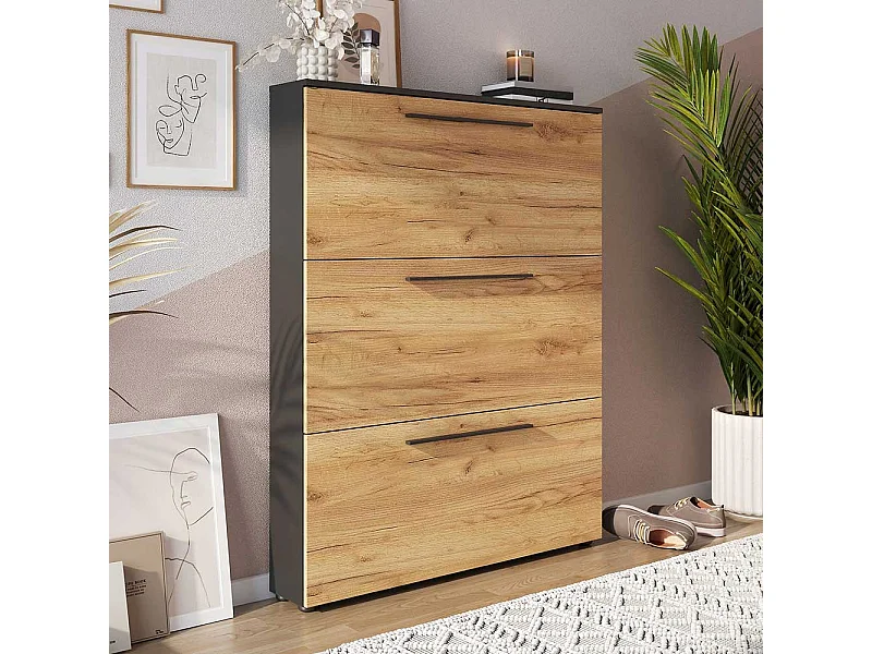 Garderobenschuhschrank mit drei Schuhklappen Schuhkörben aus Metall