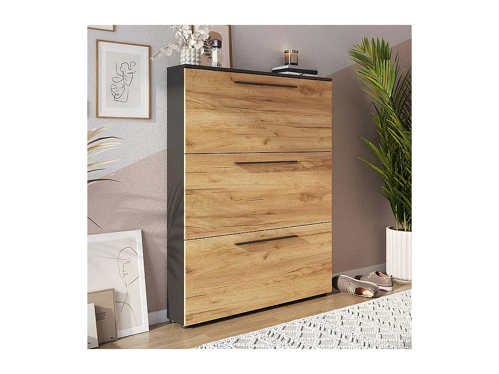 Garderobenschuhschrank mit drei Schuhklappen Schuhkörben aus Metall