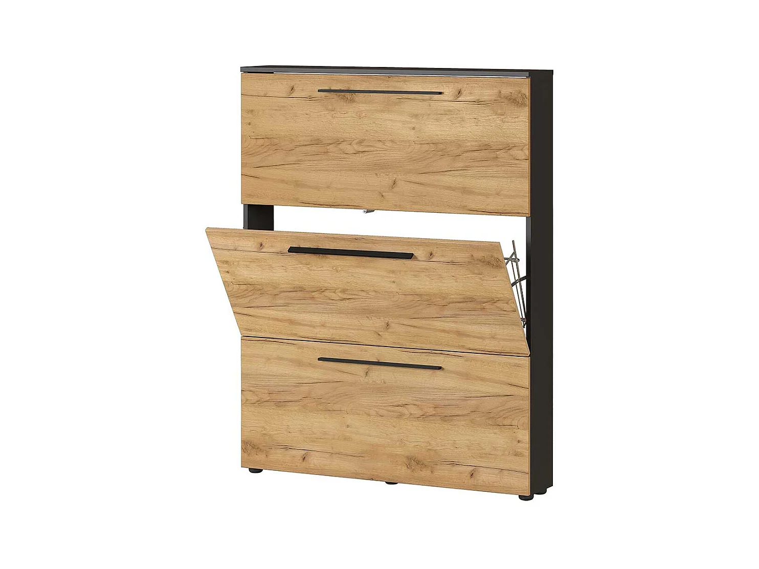 Garderobenschuhschrank mit drei Schuhklappen Schuhkörben aus Metall