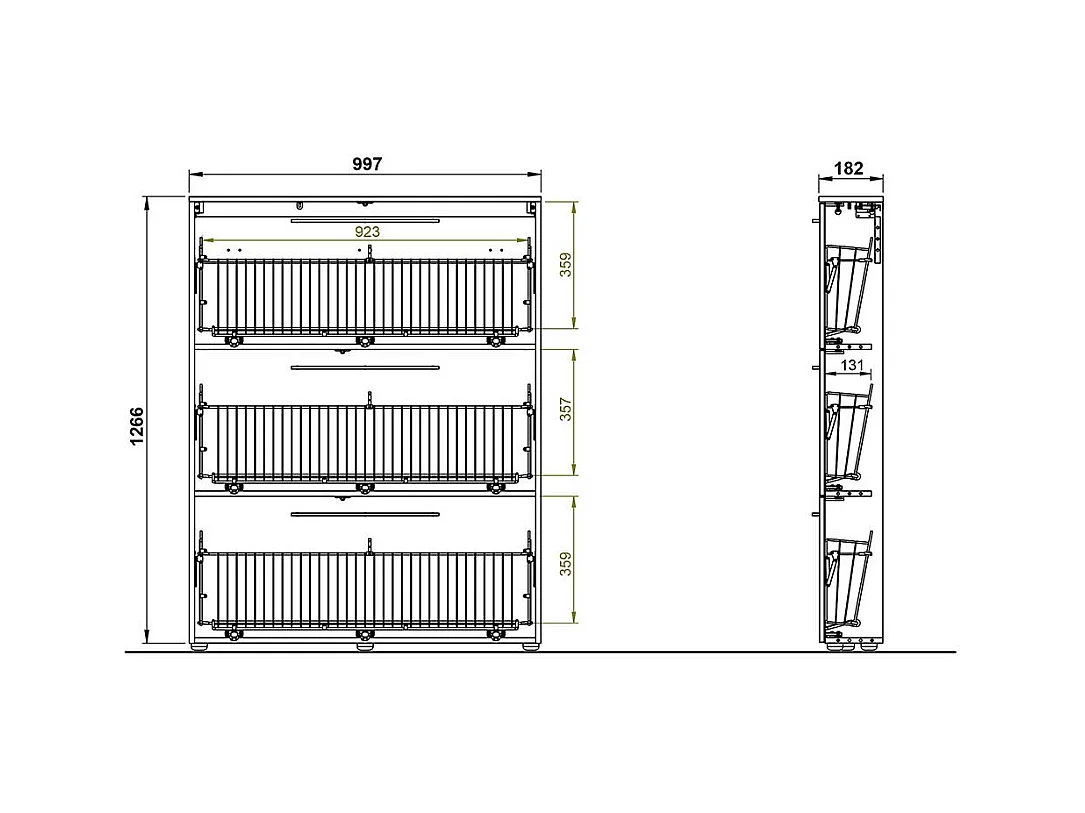 Garderobenschuhschrank mit drei Schuhklappen Schuhkörben aus Metall