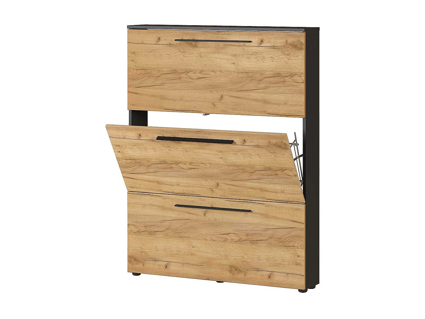 Garderobenschuhschrank mit drei Schuhklappen Schuhkörben aus Metall