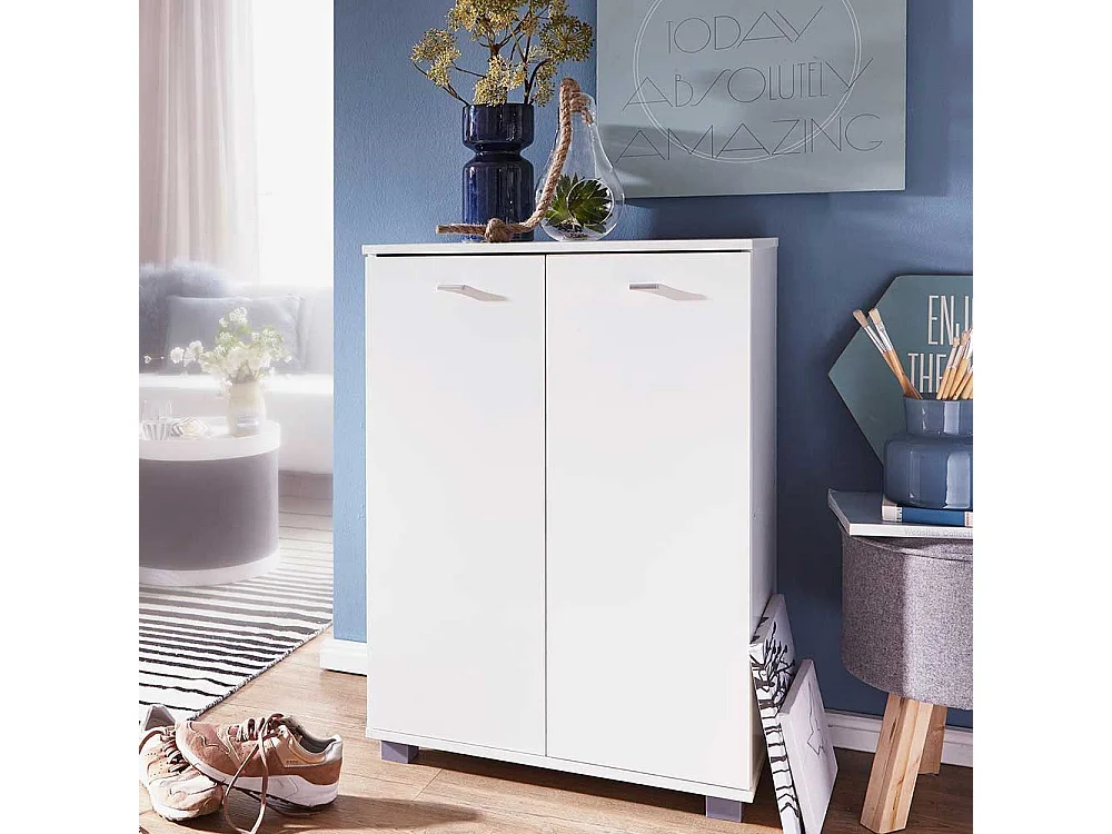 Weißer Garderobenschuhschrank mit Drehtüren 60 cm breit