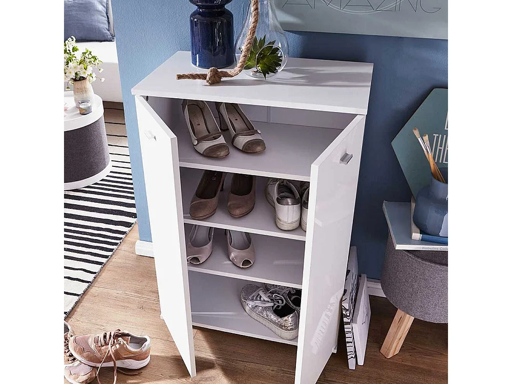 Weißer Garderobenschuhschrank mit Drehtüren 60 cm breit