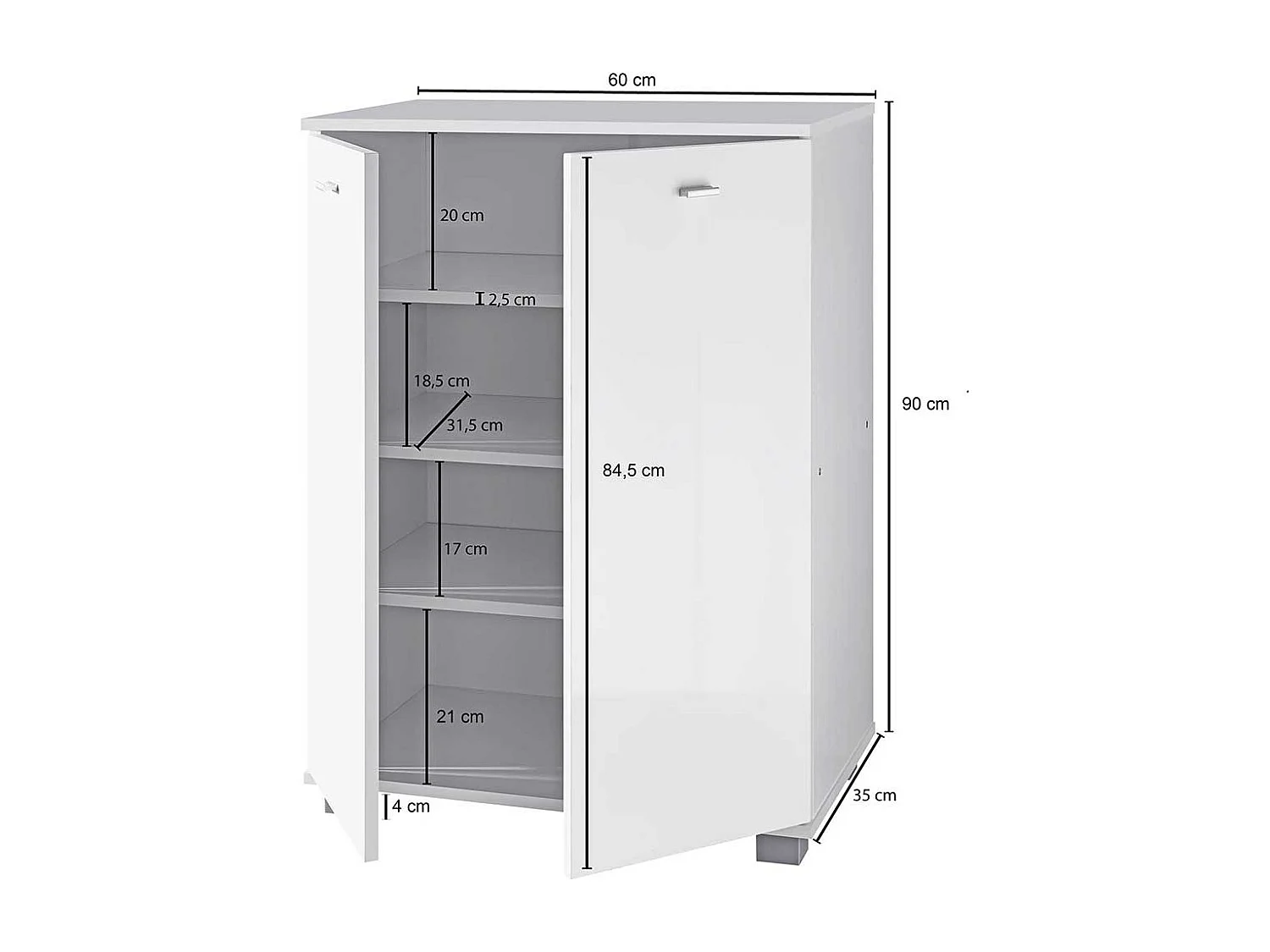 Weißer Garderobenschuhschrank mit Drehtüren 60 cm breit