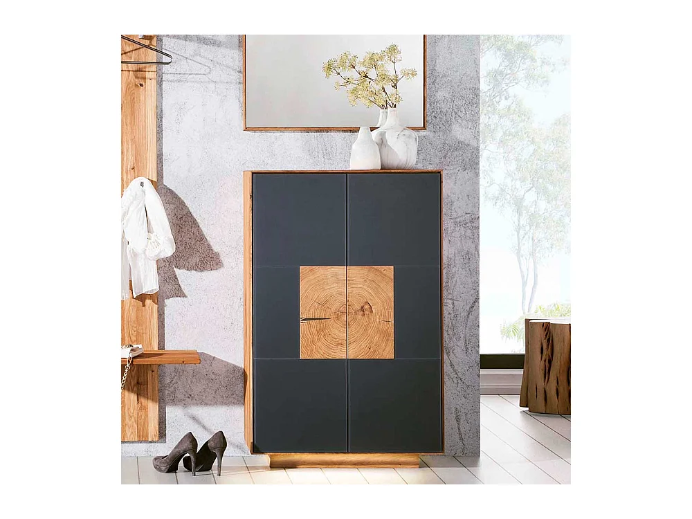 Garderobenschuhschrank in Anthrazit und Wildeiche massiv Made in Germany