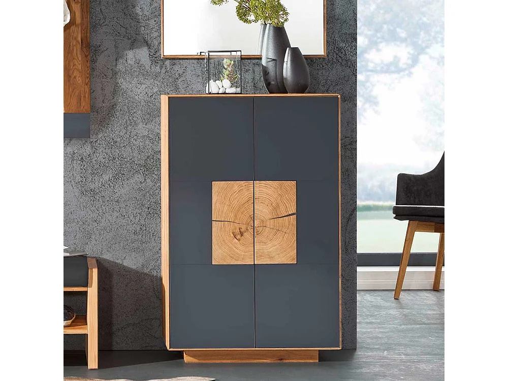 Garderobenschuhschrank in Anthrazit und Wildeiche massiv Made in Germany