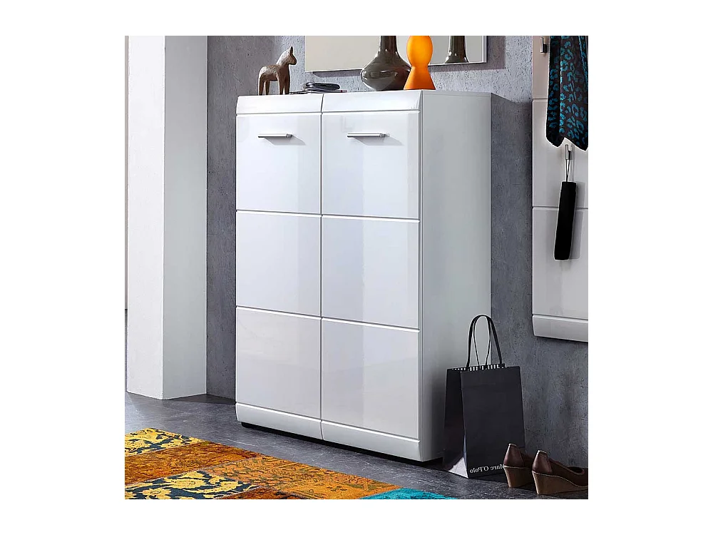 Hochglanz Schuhschrank in Weiß 2 türig