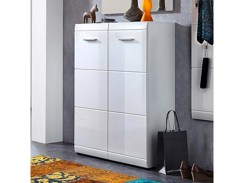 Hochglanz Schuhschrank in Weiß 2 türig