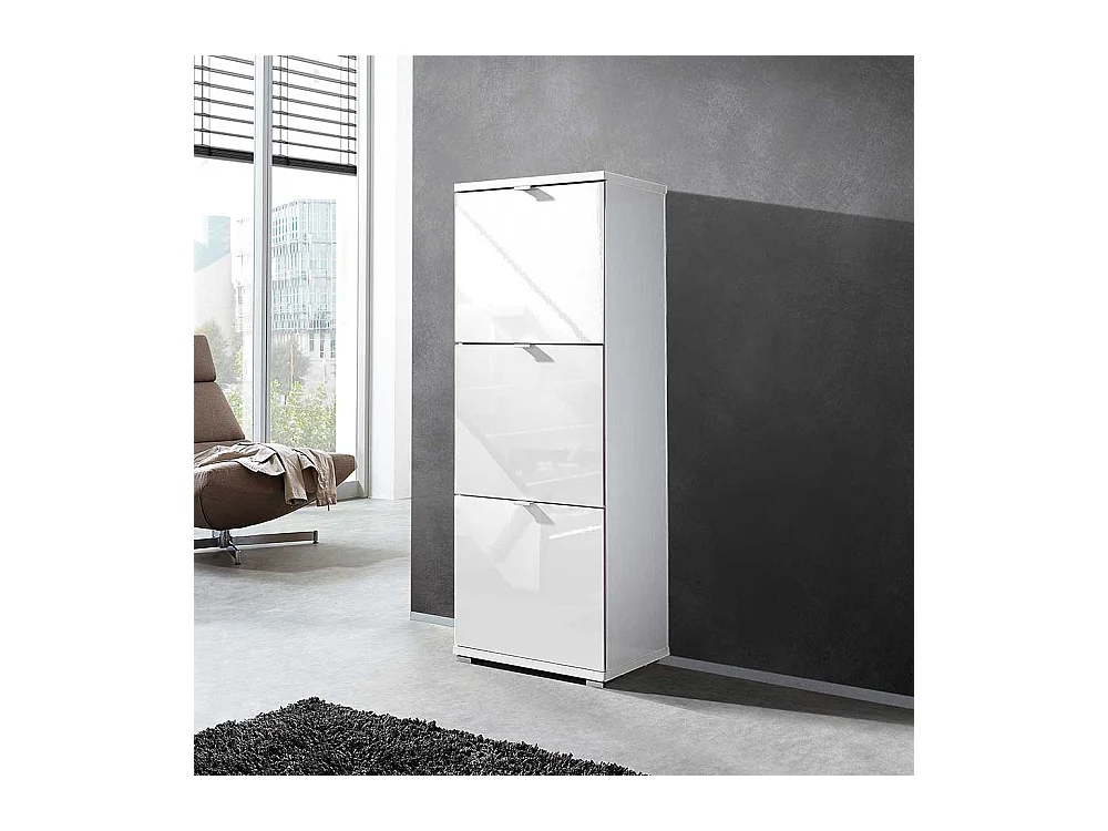 Schuhschrank mit 3 Klappen Weiß Hochglanz