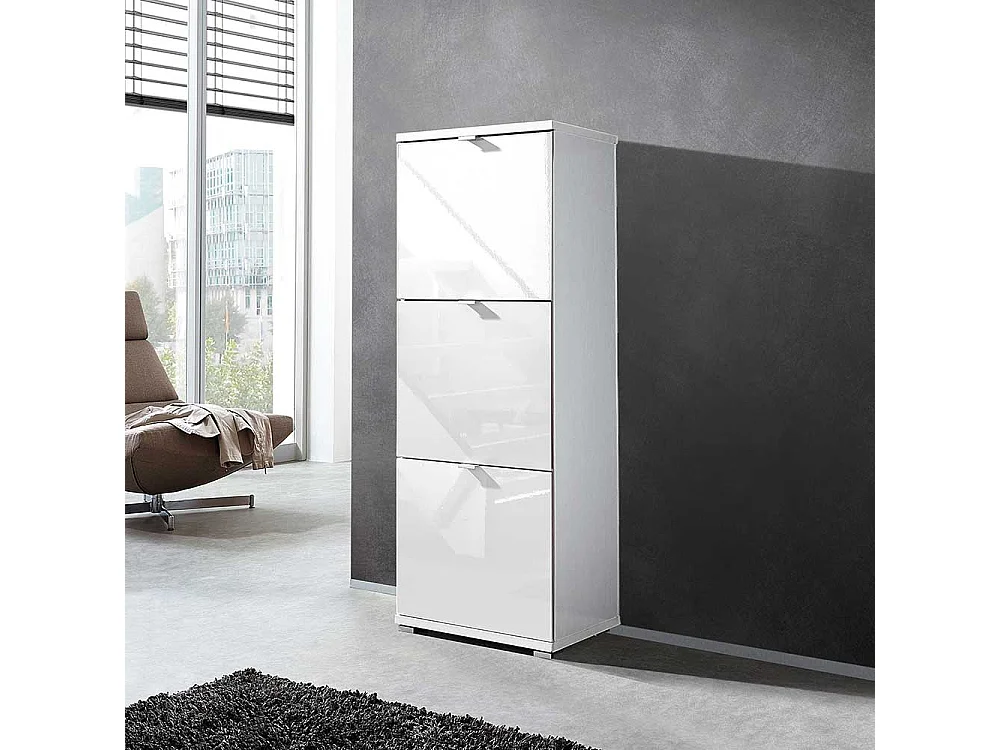 Schuhschrank mit 3 Klappen Weiß Hochglanz