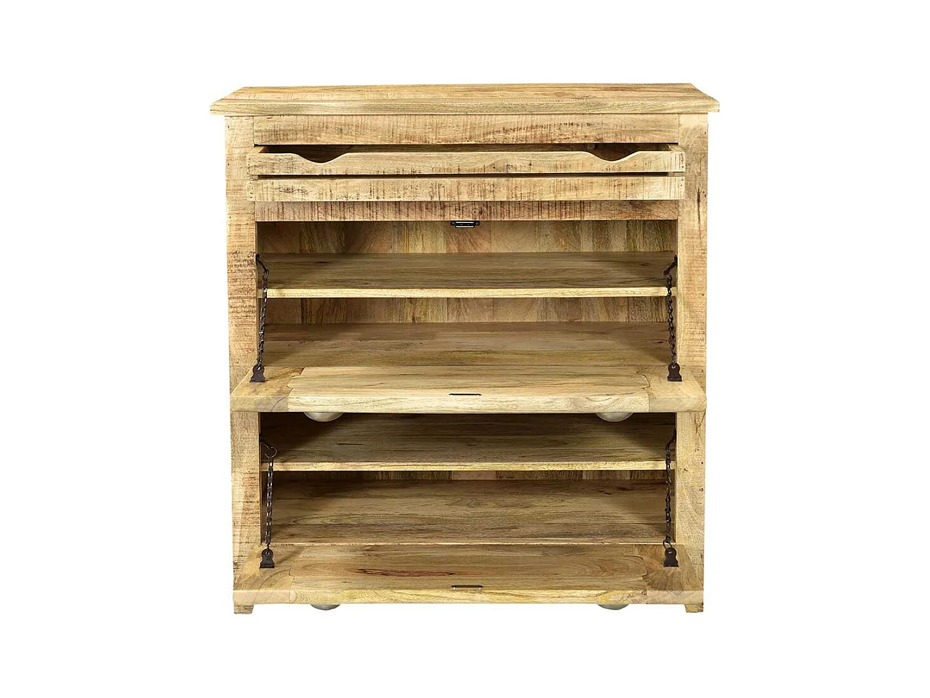 Shabby Chic Schuhschrank aus Mangobaum Massivholz zwei Klappen