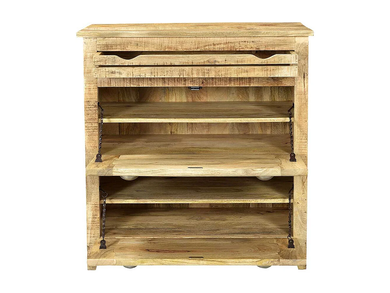 Shabby Chic Schuhschrank aus Mangobaum Massivholz zwei Klappen