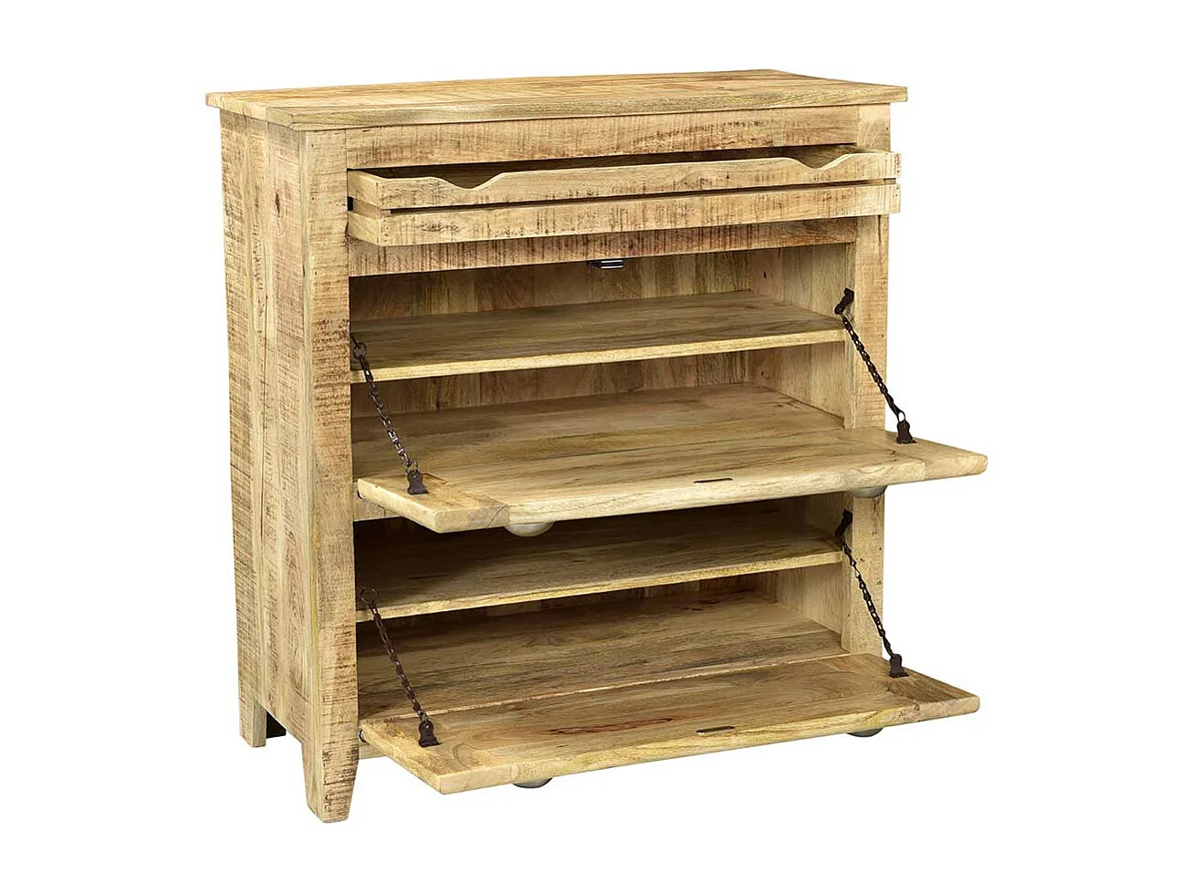 Shabby Chic Schuhschrank aus Mangobaum Massivholz zwei Klappen