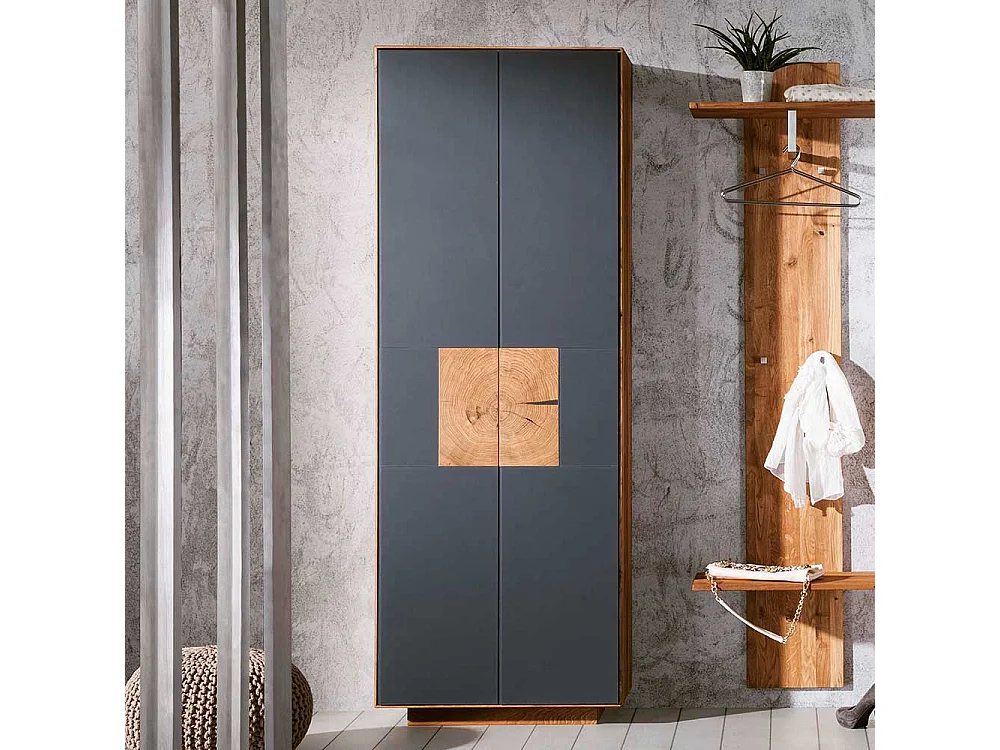 Schuh Schrank in Anthrazit und Wildeiche massiv Made in Germany