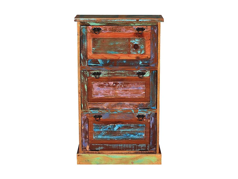 Garderobenschuhschrank aus buntem Recyclingholz drei Schuhklappen