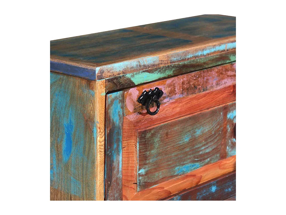 Garderobenschuhschrank aus buntem Recyclingholz drei Schuhklappen