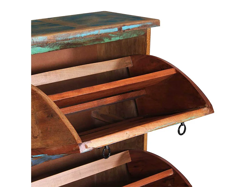 Garderobenschuhschrank aus buntem Recyclingholz drei Schuhklappen