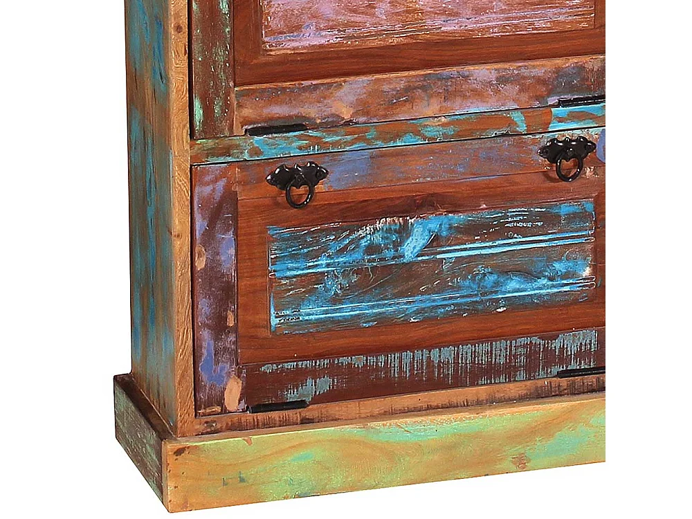 Garderobenschuhschrank aus buntem Recyclingholz drei Schuhklappen