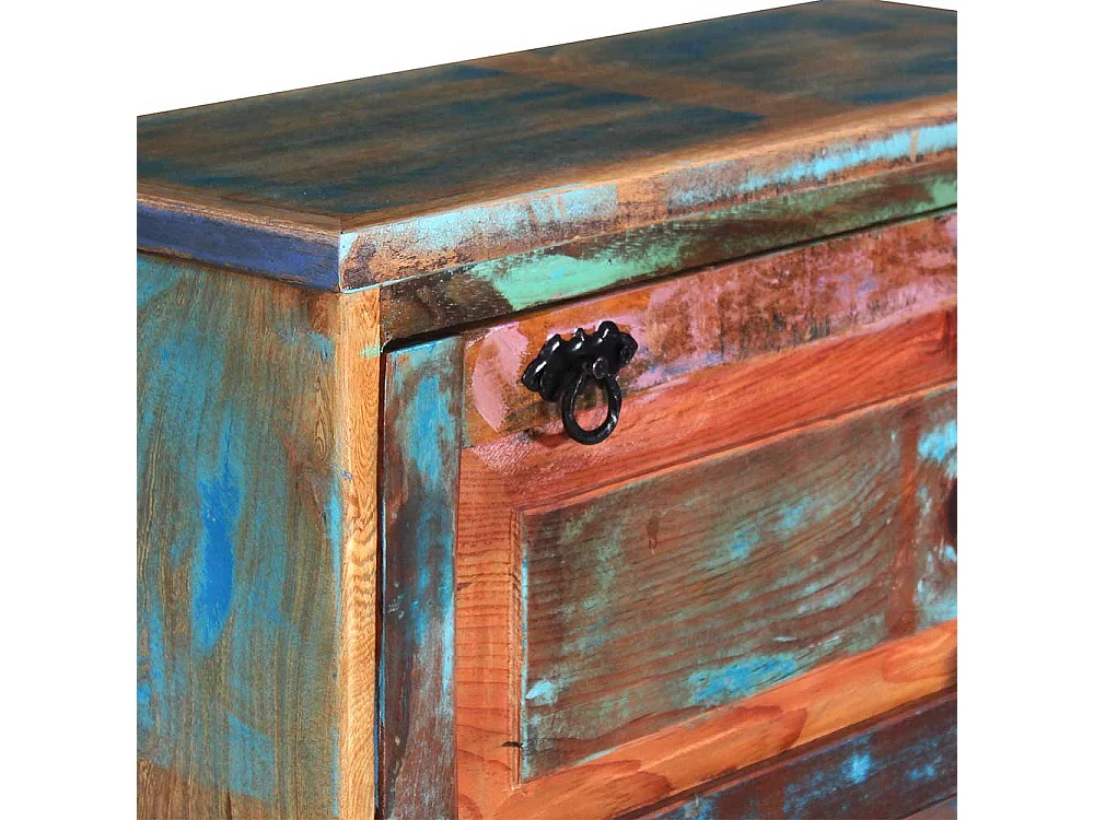 Garderobenschuhschrank aus buntem Recyclingholz drei Schuhklappen