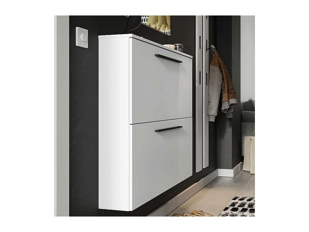 Garderobenschuhschrank in Weiß melaminbeschichtet Metallgriffen