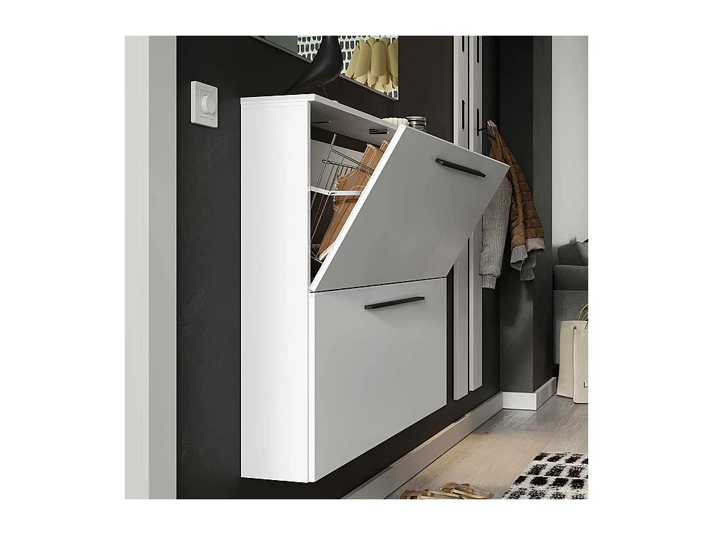 Garderobenschuhschrank in Weiß melaminbeschichtet Metallgriffen
