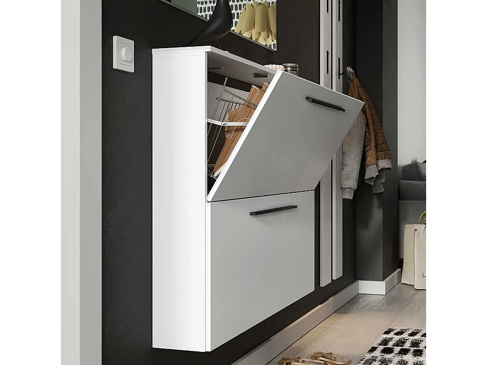 Garderobenschuhschrank in Weiß melaminbeschichtet Metallgriffen