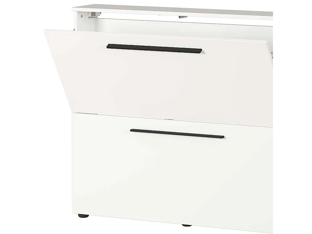 Garderobenschuhschrank in Weiß melaminbeschichtet Metallgriffen