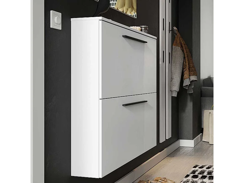 Garderobenschuhschrank in Weiß melaminbeschichtet Metallgriffen