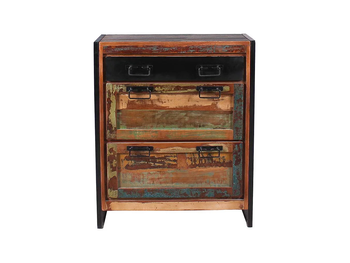 Schuhkommode in Bunt und Schwarz Massivholz und Metall