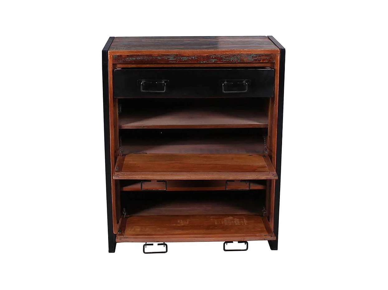 Schuhkommode in Bunt und Schwarz Massivholz und Metall