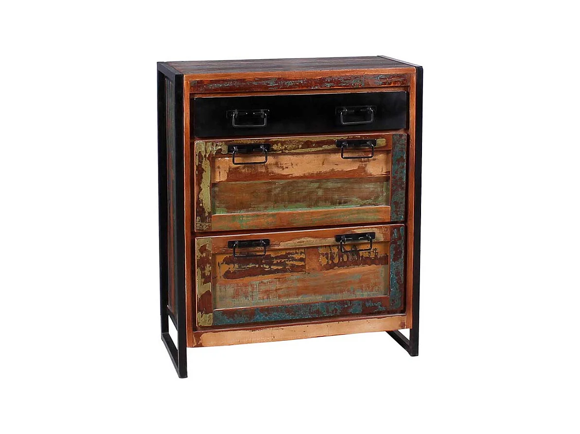 Schuhkommode in Bunt und Schwarz Massivholz und Metall