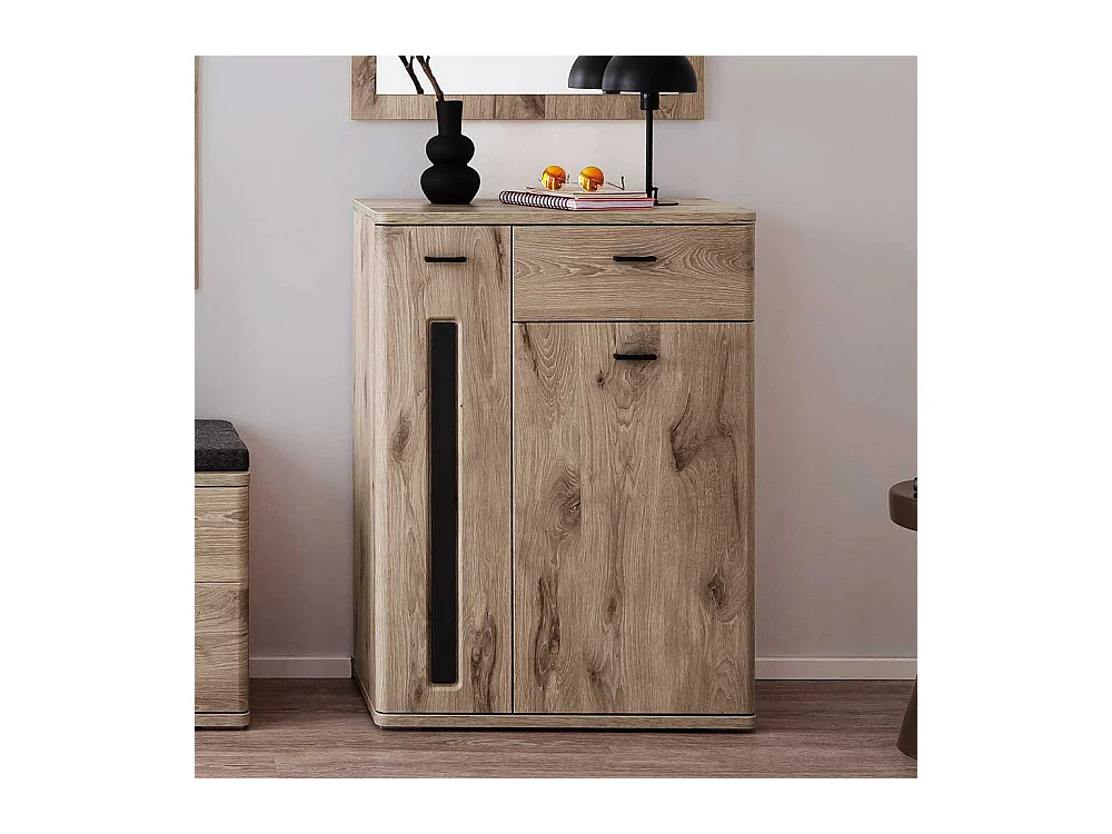 Schuh Schrank Holzoptik in Wildeichefarben Soft Close Türen und Schublade