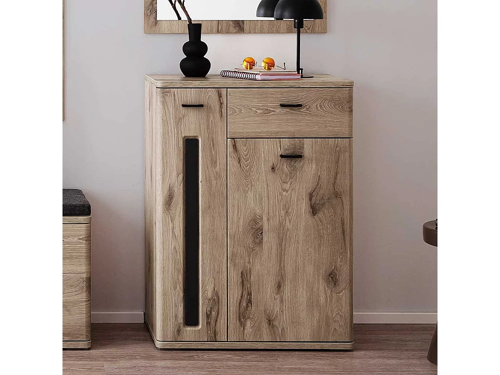 Schuh Schrank Holzoptik in Wildeichefarben Soft Close Türen und Schublade