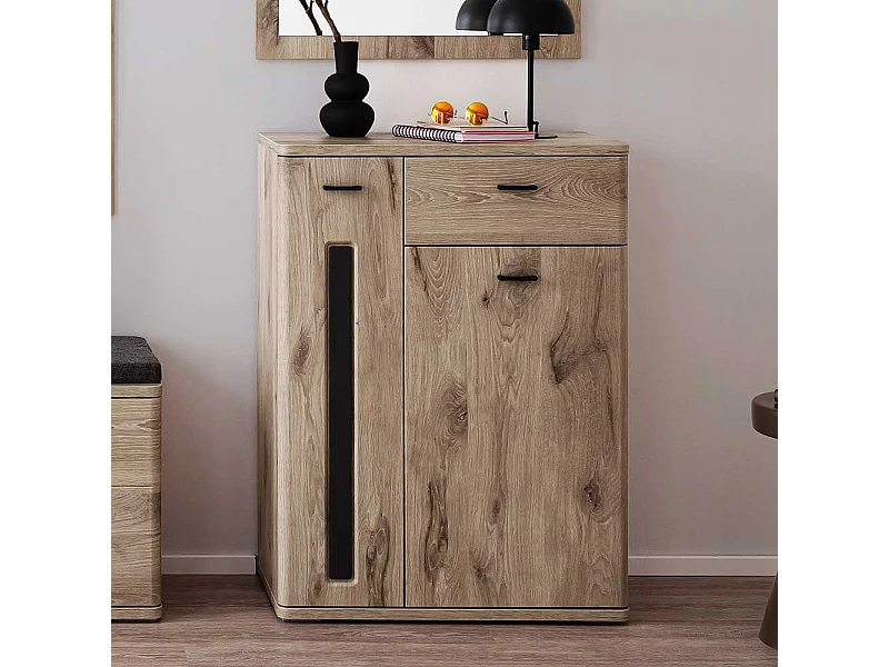 Schuh Schrank Holzoptik in Wildeichefarben Soft Close Türen und Schublade