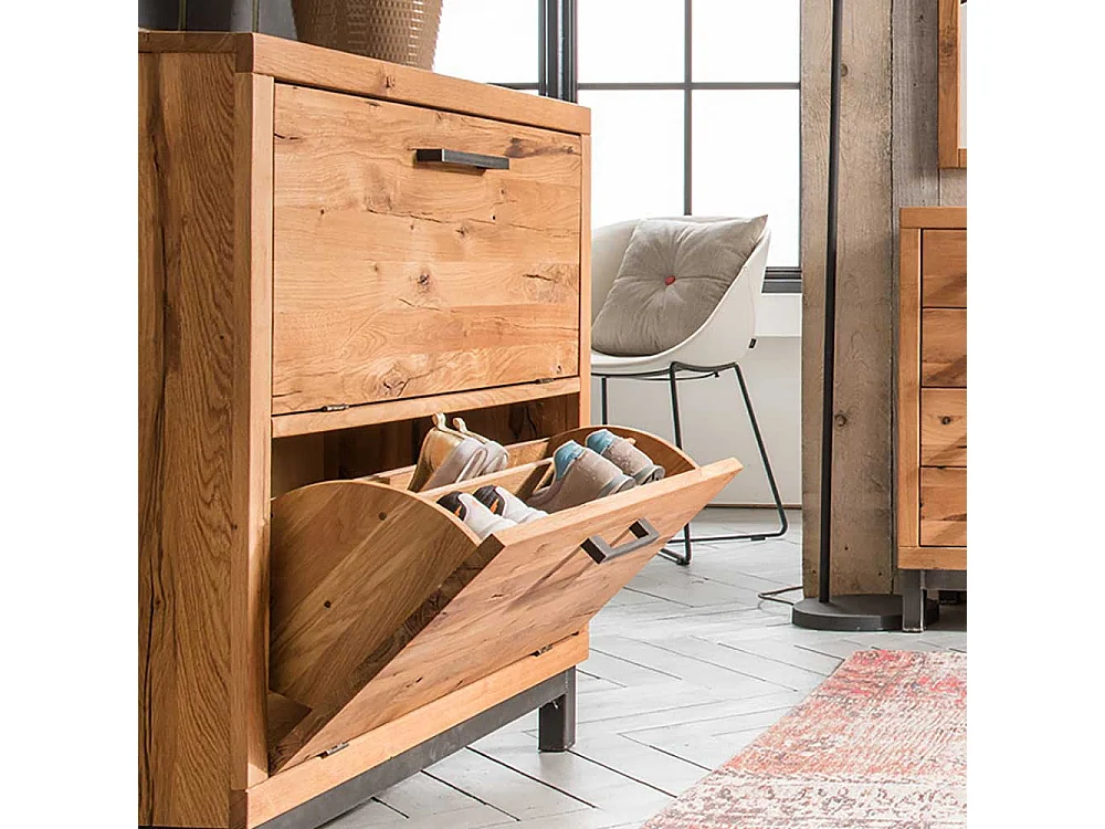 Schuhschränkchen im rustikalen Landhausstil Wildeiche & Buche Massivholz