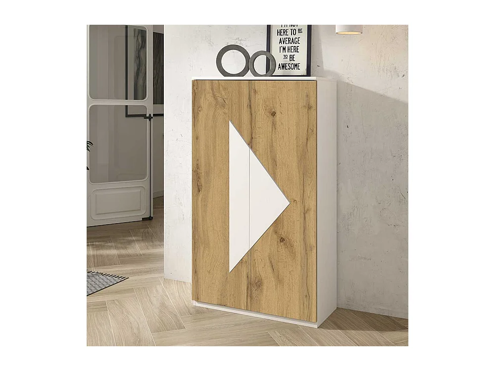 Garderobenschuhschrank in Weiß und Wildeiche Optik modern