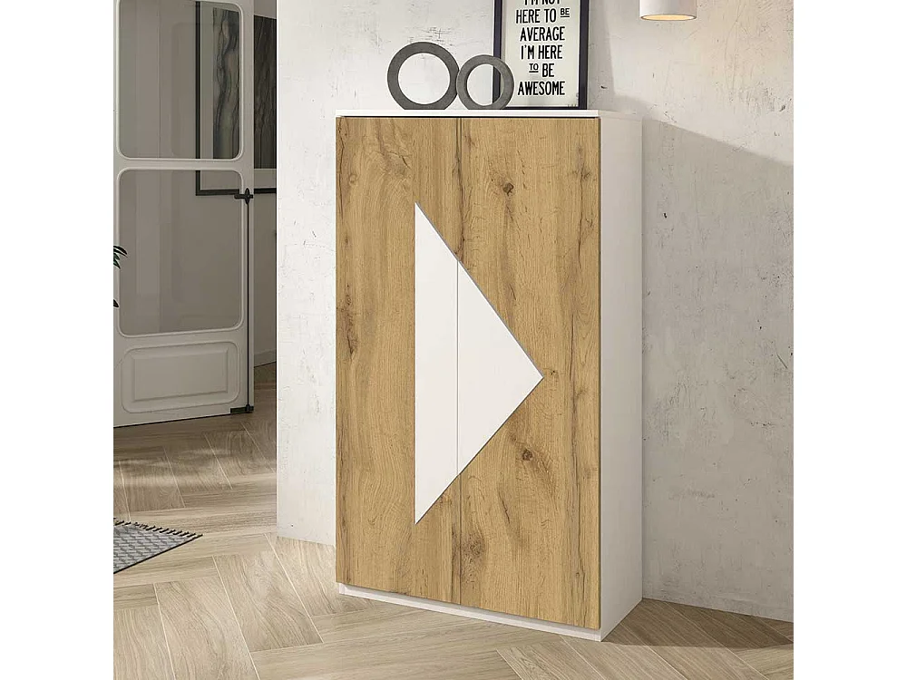 Garderobenschuhschrank in Weiß und Wildeiche Optik modern