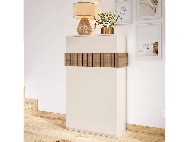 Schuh Schrank Schuhgarderobe in Weiß und Holz Braun