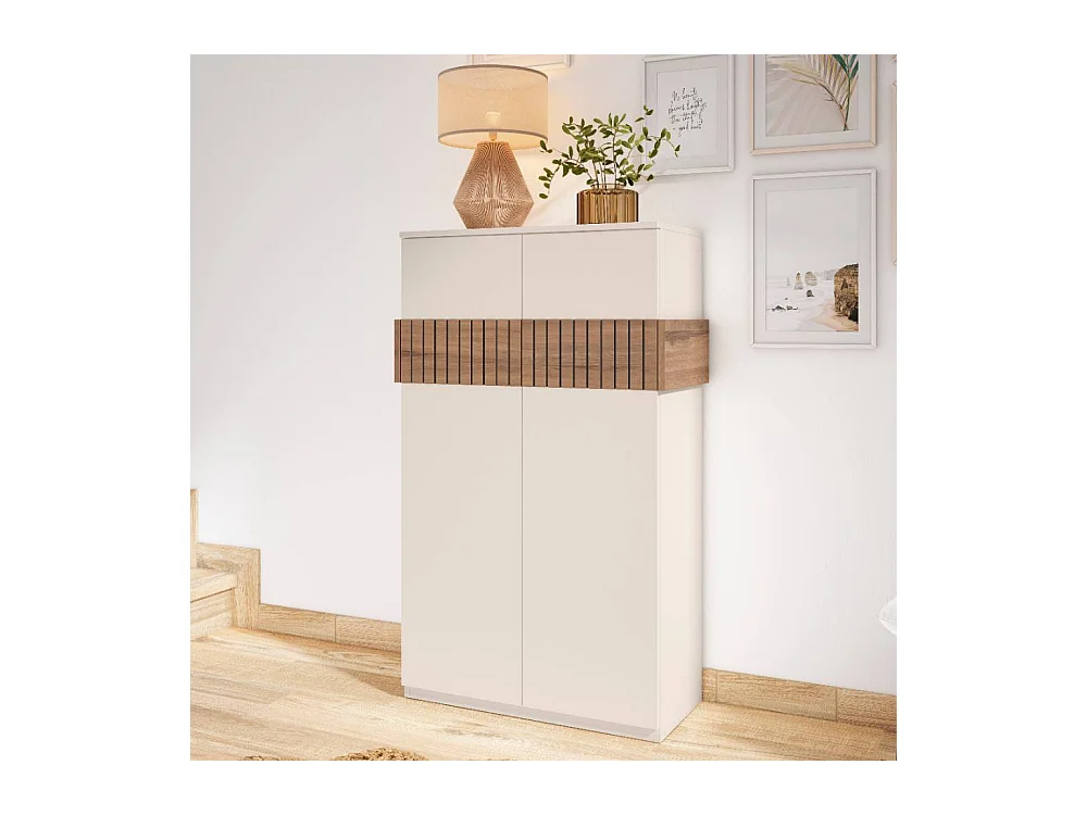 Schuh Schrank Schuhgarderobe in Weiß und Holz Braun