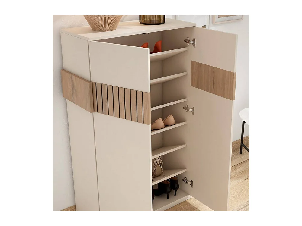 Schuh Schrank Schuhgarderobe in Weiß und Holz Braun